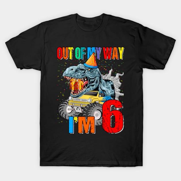 Kids 6Th Birthday Boy Monster Truck Cake Out Of My Way T-Shirt by Zoe Hill Autism